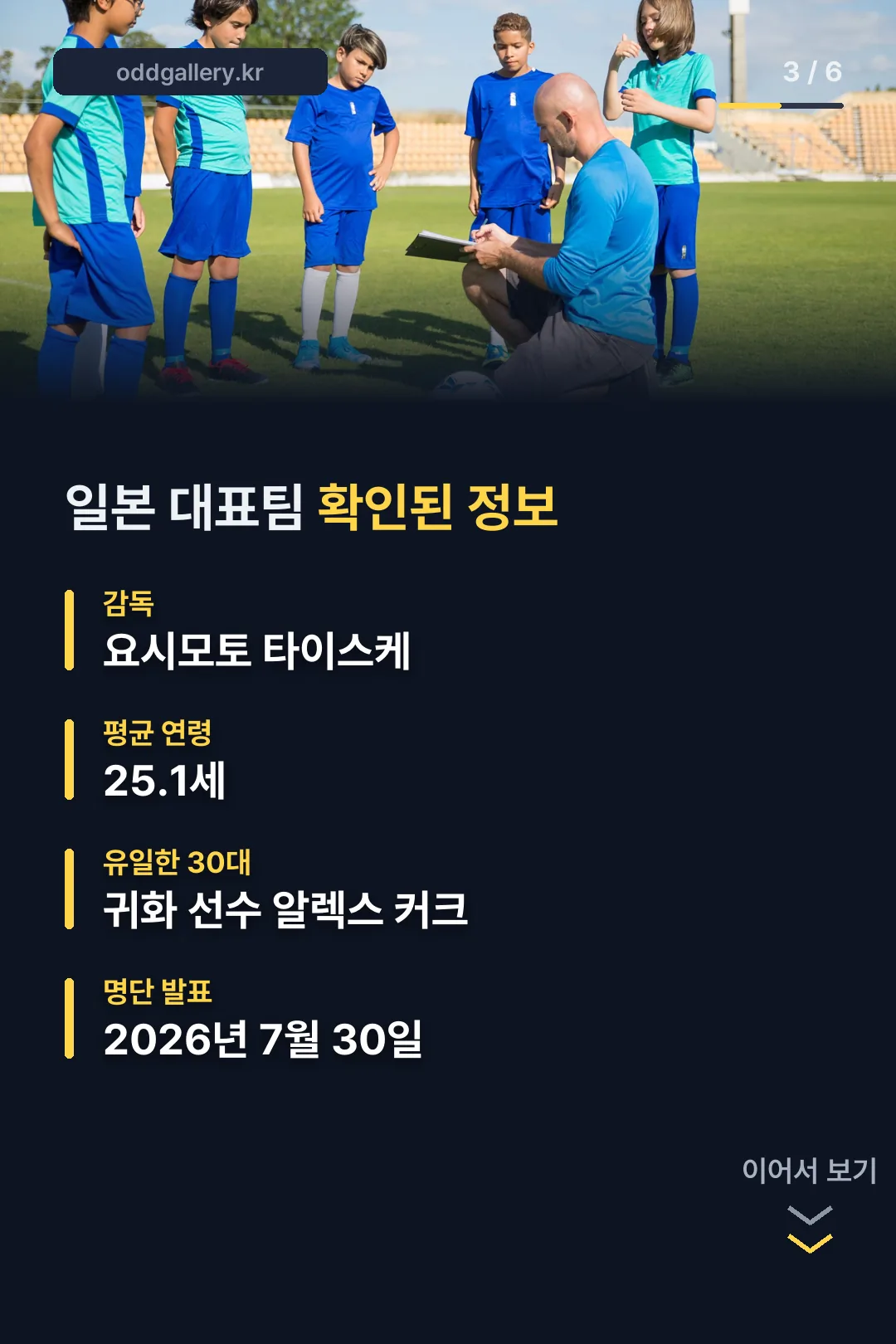 일본 대표팀 확인된 정보