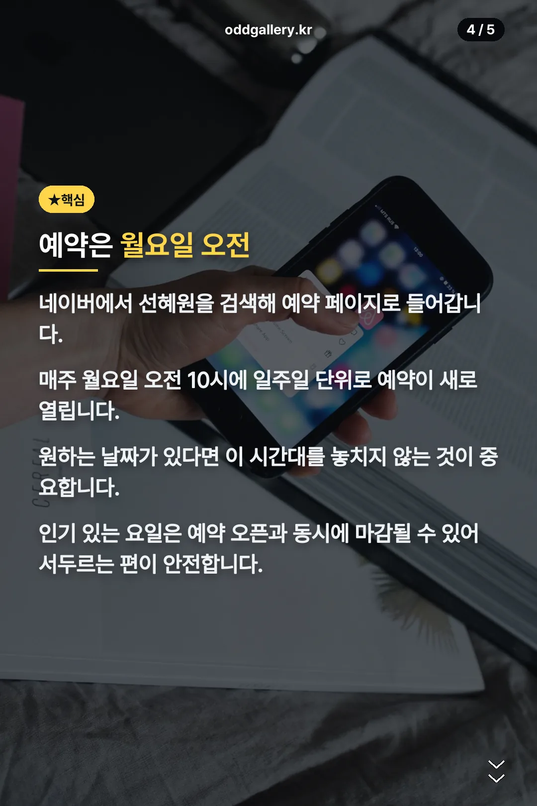 예약은 월요일 오전 핵심